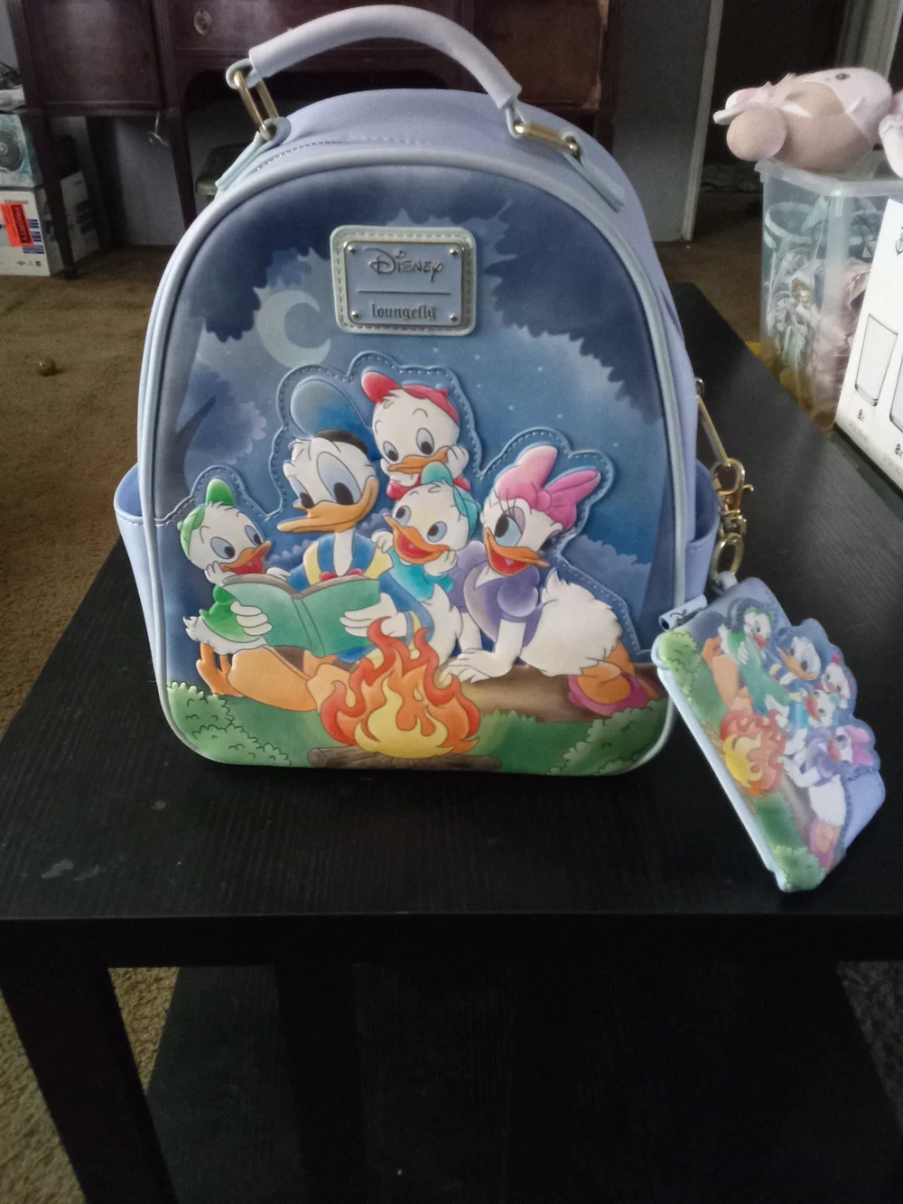 Loungefly Light Blue Duck Family Mini Backpack with Matching Card Holder